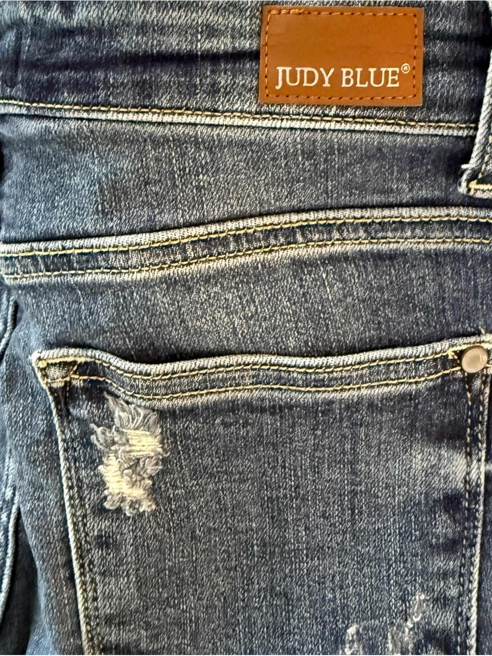 Judy Blue Dark Wash Distressed Trouser Flare Button Fly Jeans - Picture 6 of 8